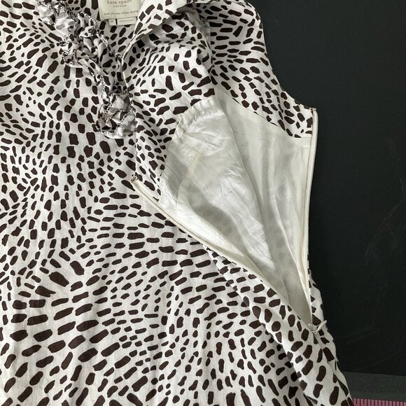 Kate Spade Dress Women Sz M 100% Linen Brushstroke Dot‎ Print Ruffle V-Neck Midi - Picture 12 of 14